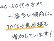 40・50代の方が一番多い傾向に。30代の患者様も 増加しています！